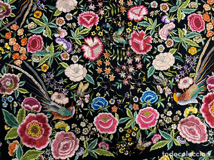 Antig&uuml;edades: Mant&oacute;n Manila negro flores - Foto 4