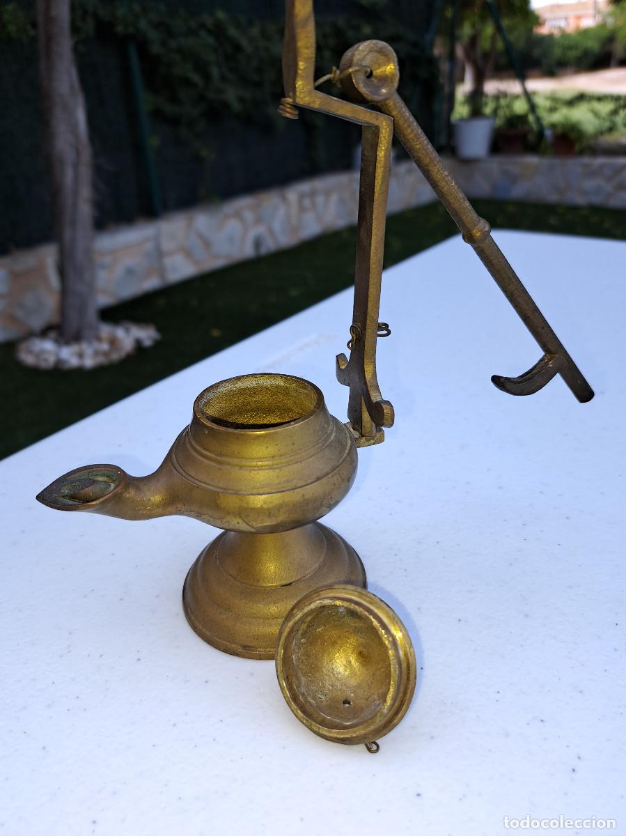 Antig&uuml;edades: L&Aacute;MPARA DE ACEITE - BRONCE - ALTO 17 CMS. - BASE; 6 CMS. - Foto 1