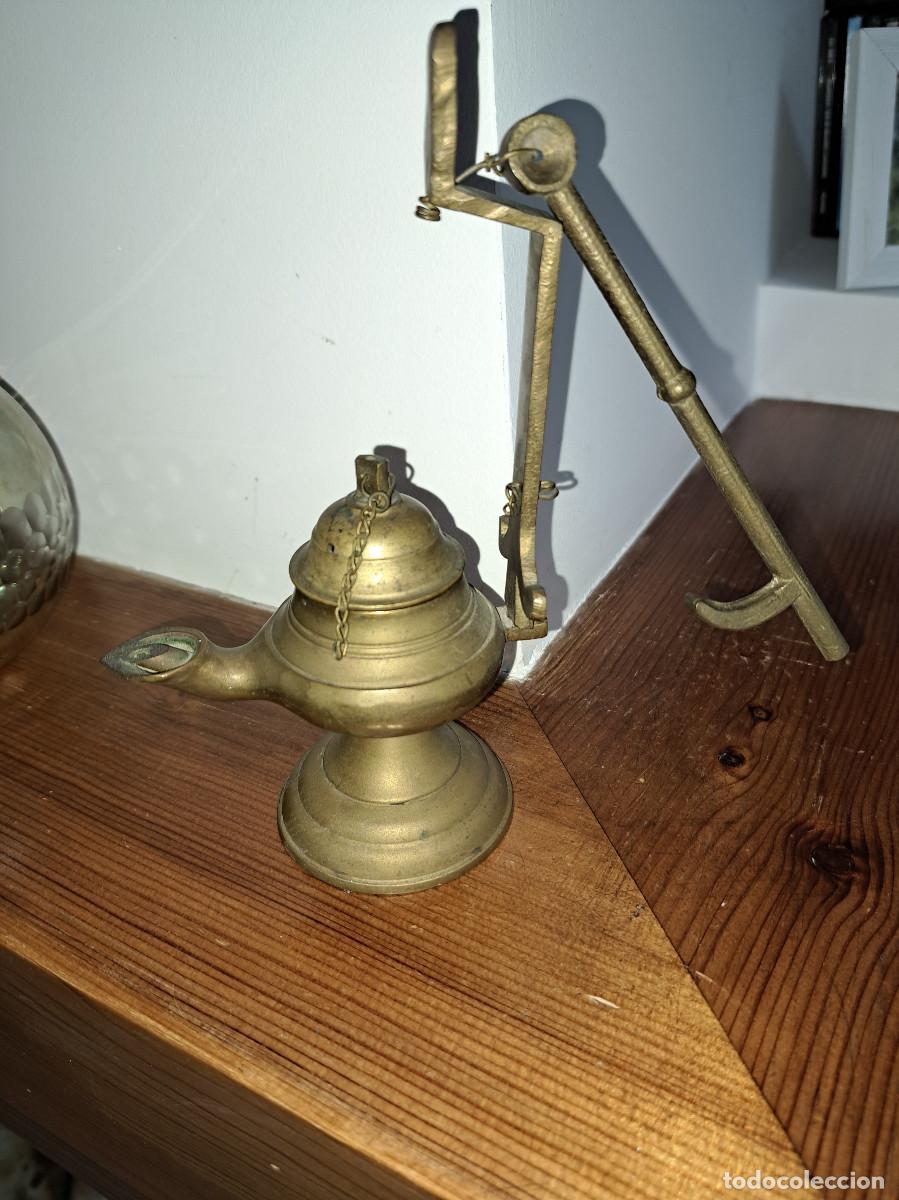 Antig&uuml;edades: L&Aacute;MPARA DE ACEITE - BRONCE - ALTO 17 CMS. - BASE; 6 CMS. - Foto 2