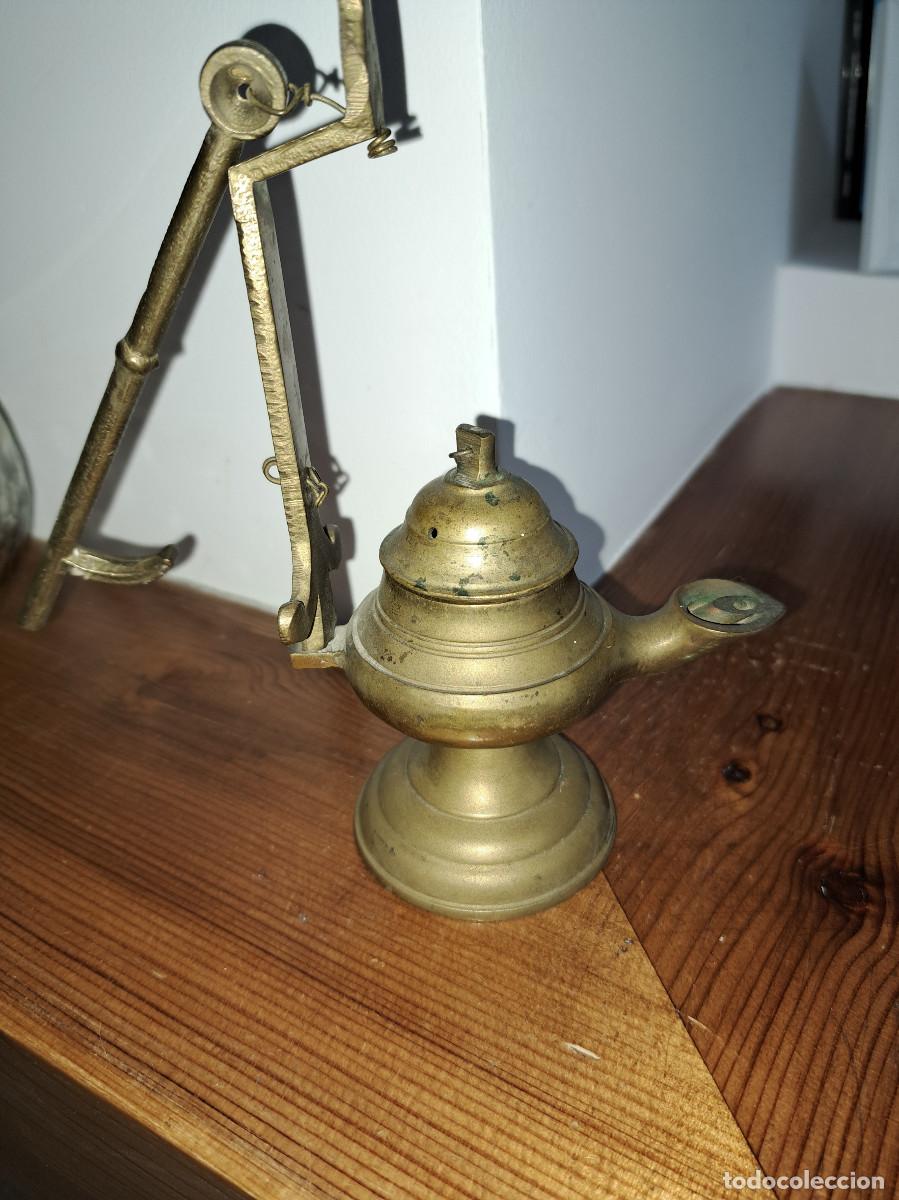 Antig&uuml;edades: L&Aacute;MPARA DE ACEITE - BRONCE - ALTO 17 CMS. - BASE; 6 CMS. - Foto 3