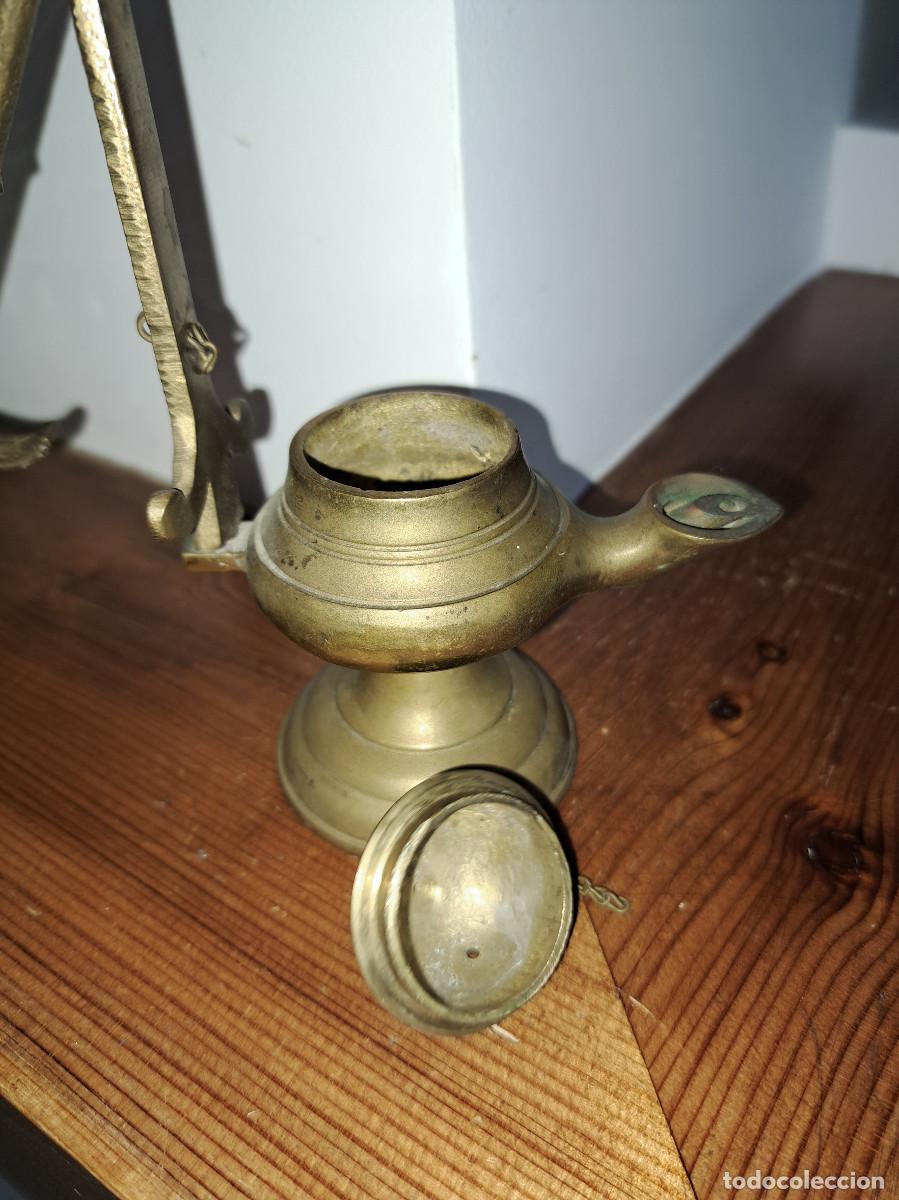 Antig&uuml;edades: L&Aacute;MPARA DE ACEITE - BRONCE - ALTO 17 CMS. - BASE; 6 CMS. - Foto 4