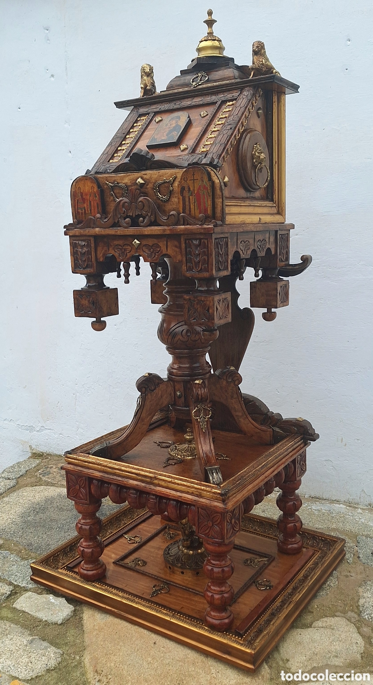 Antig&uuml;edades: Atril de madera metal y bronce - Foto 2