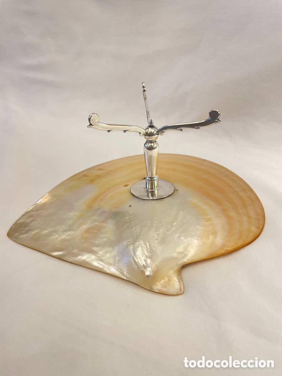 Antig&uuml;edades: Concha de n&aacute;car y plata. 25,5 cm - Foto 9