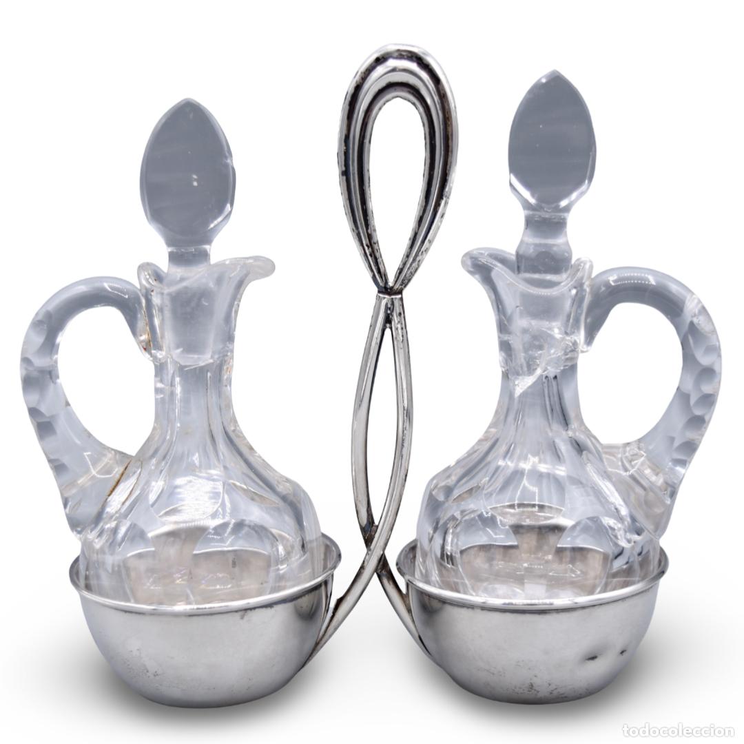 Antig&uuml;edades: Aceitera / vinagrera con soporte de plata - Foto 1
