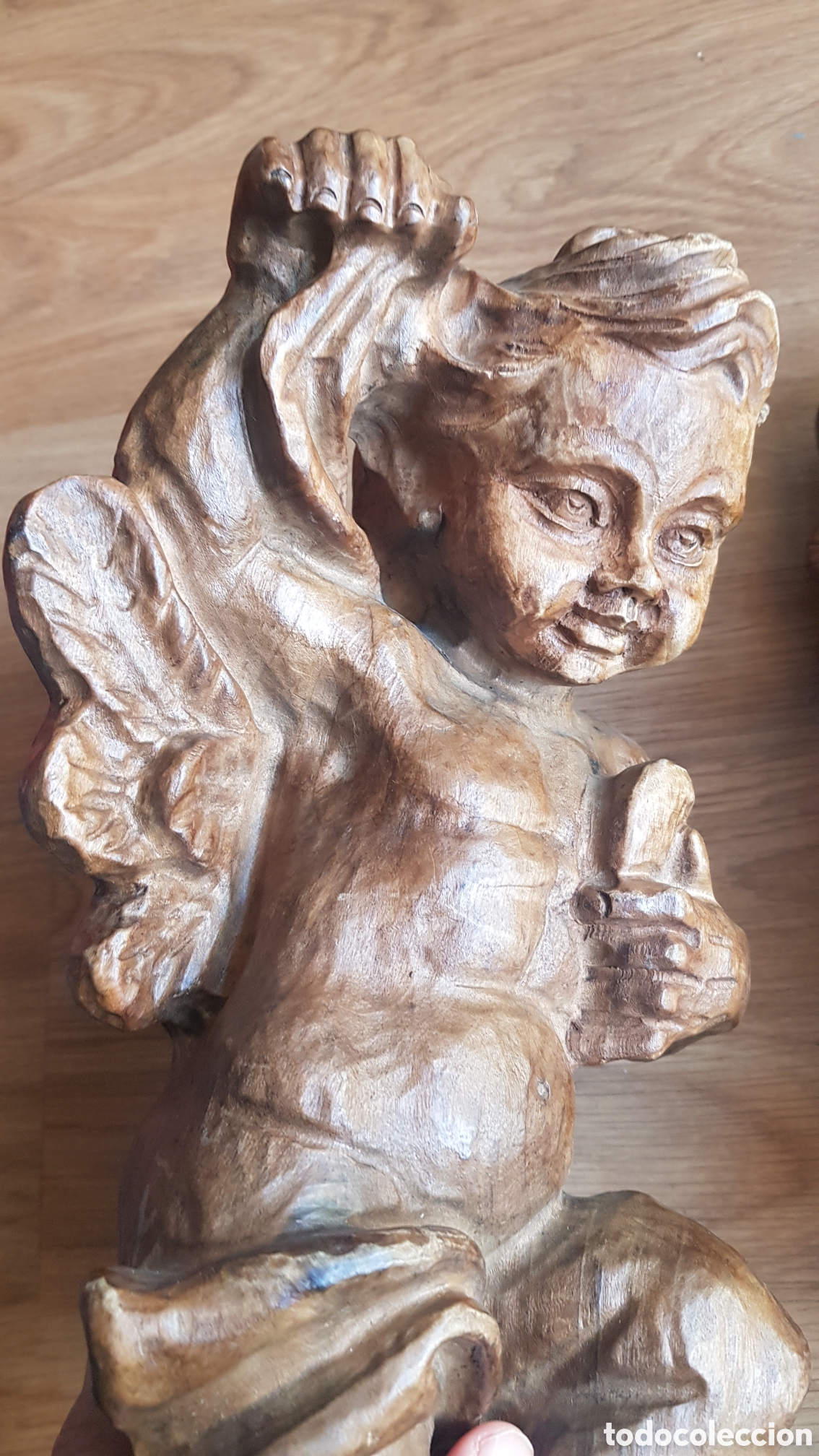 Antig&uuml;edades: Angeles querubines de madera tallada - Foto 6