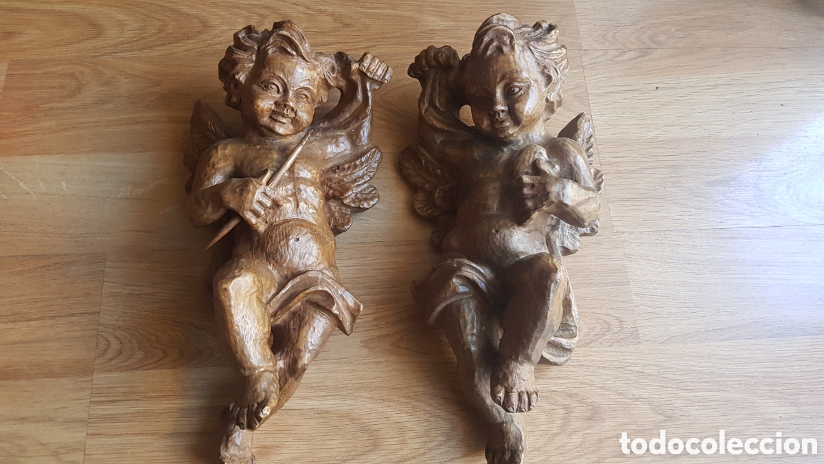 Antig&uuml;edades: Angeles querubines de madera tallada - Foto 1