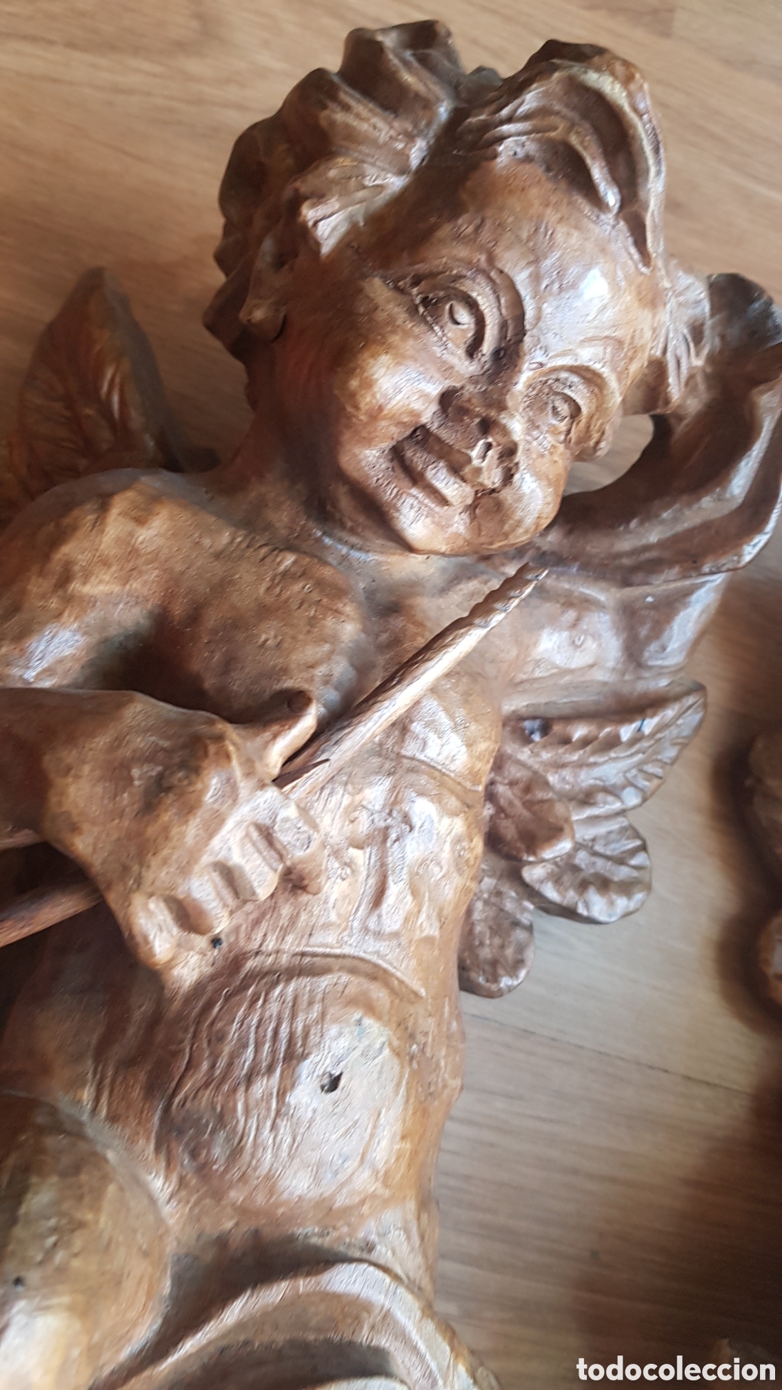 Antig&uuml;edades: Angeles querubines de madera tallada - Foto 2
