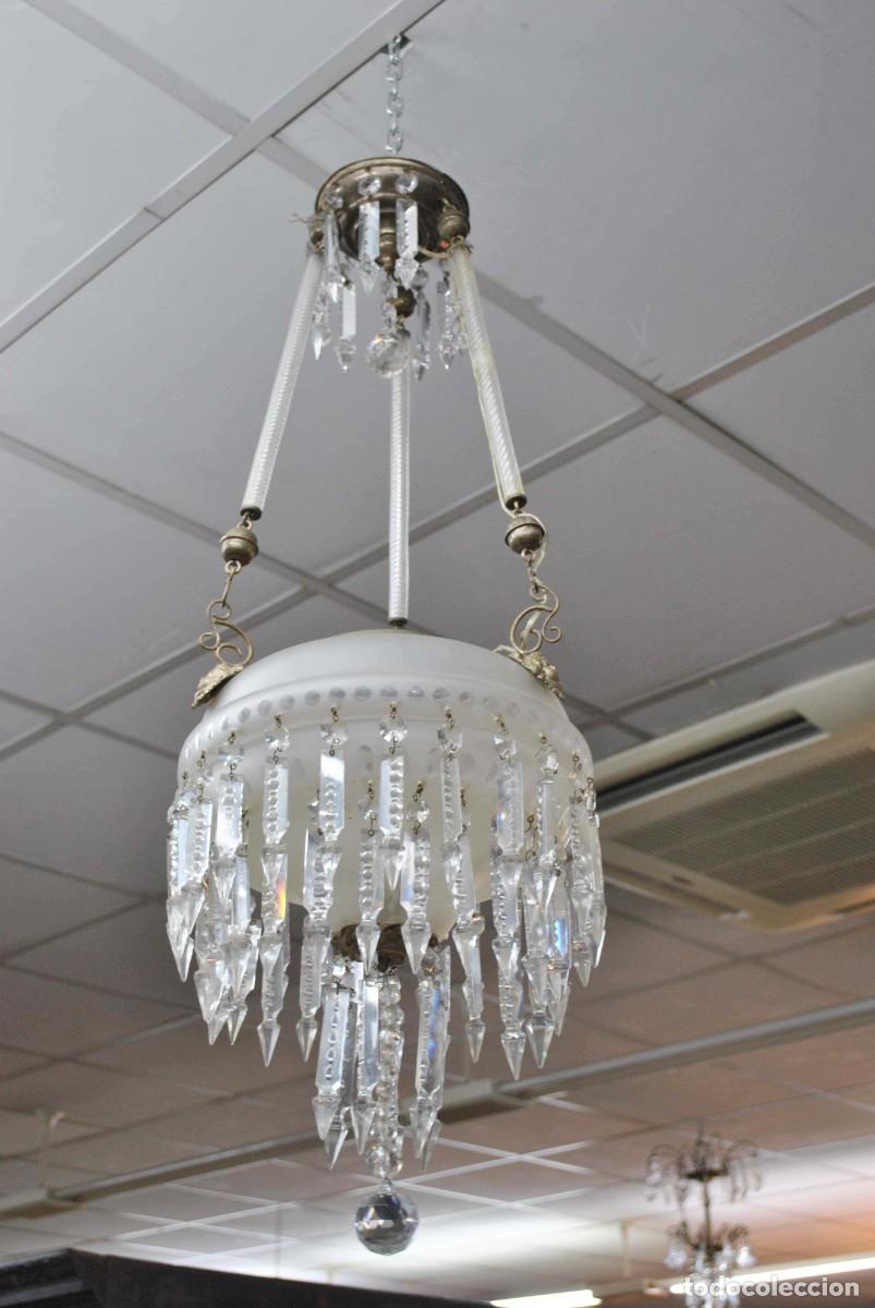Antig&uuml;edades: L&Aacute;MPARA COLGANTE CRISTAL DE OPALINA - Foto 1