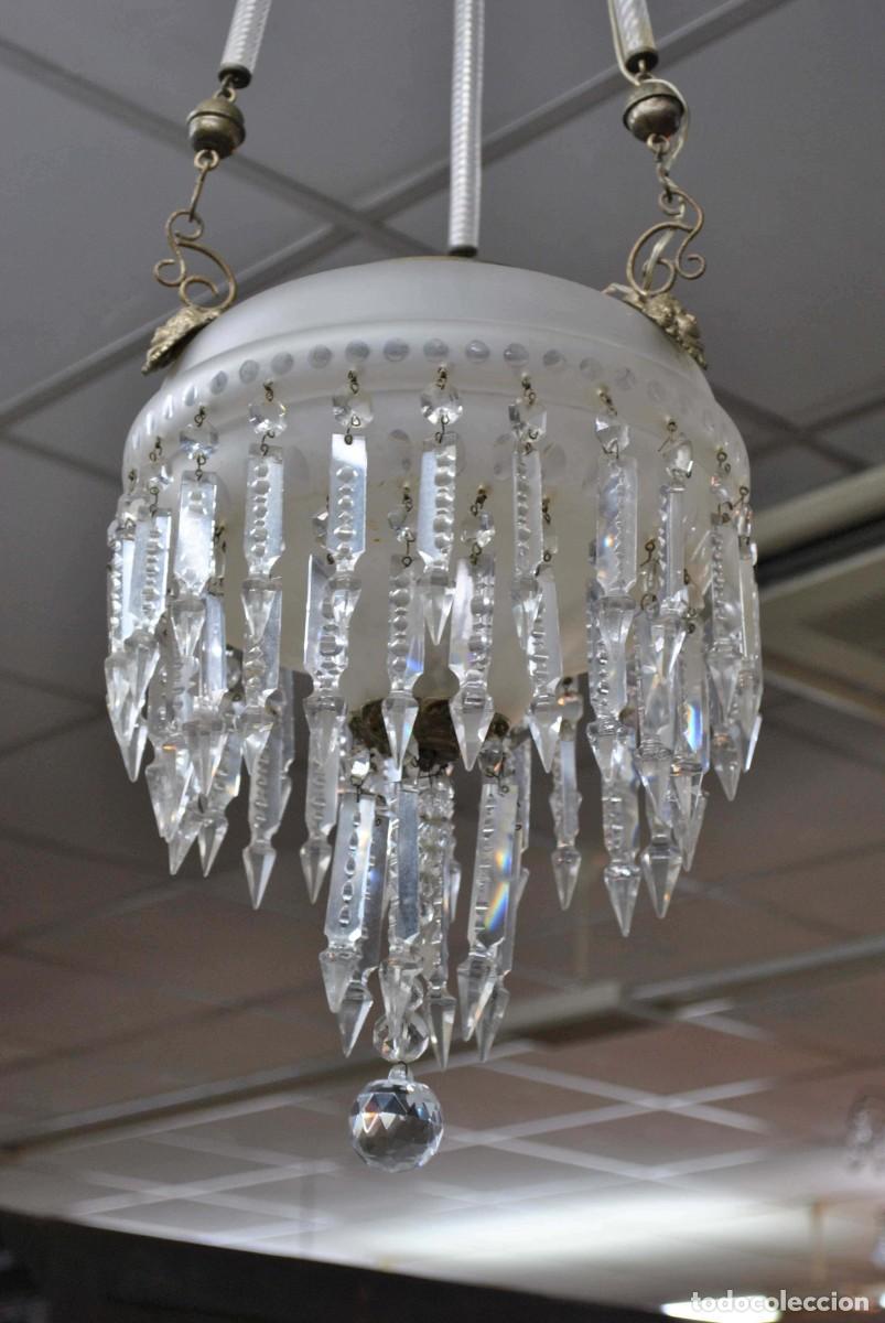 Antig&uuml;edades: L&Aacute;MPARA COLGANTE CRISTAL DE OPALINA - Foto 3