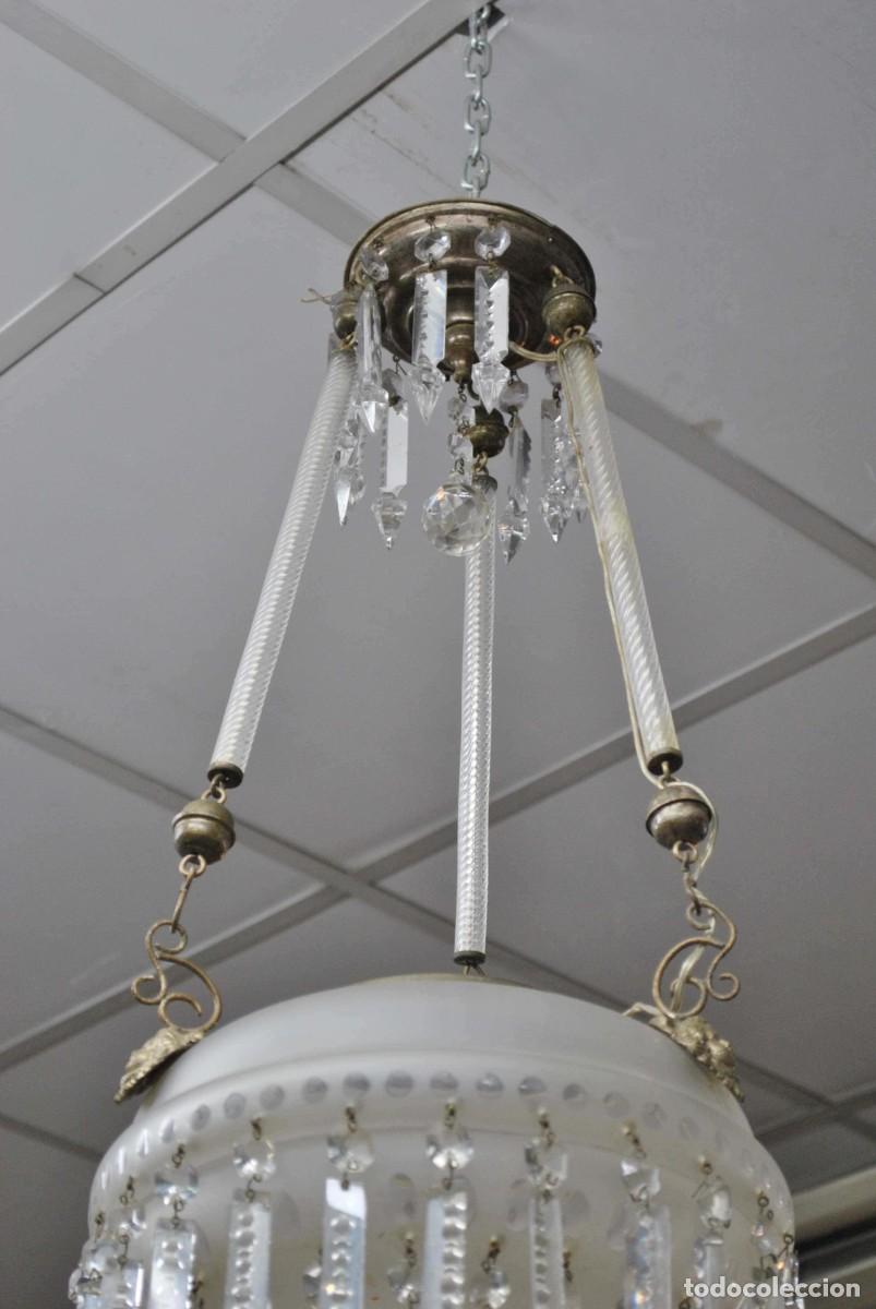 Antig&uuml;edades: L&Aacute;MPARA COLGANTE CRISTAL DE OPALINA - Foto 4