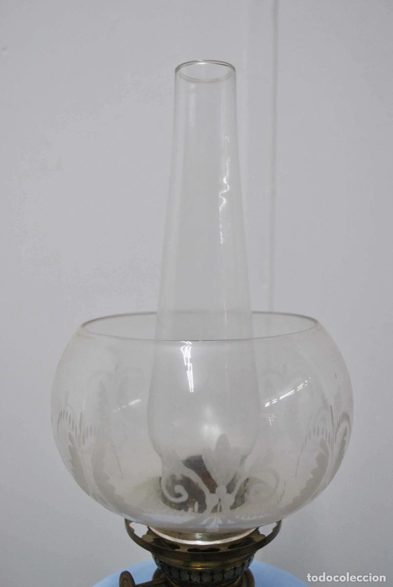 Antig&uuml;edades: QUINQU&Eacute; CRISTAL DE OPALINA AZUL - Foto 5