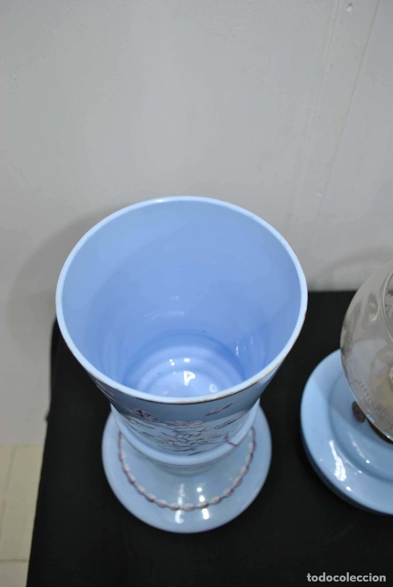 Antig&uuml;edades: QUINQU&Eacute; CRISTAL DE OPALINA AZUL - Foto 7