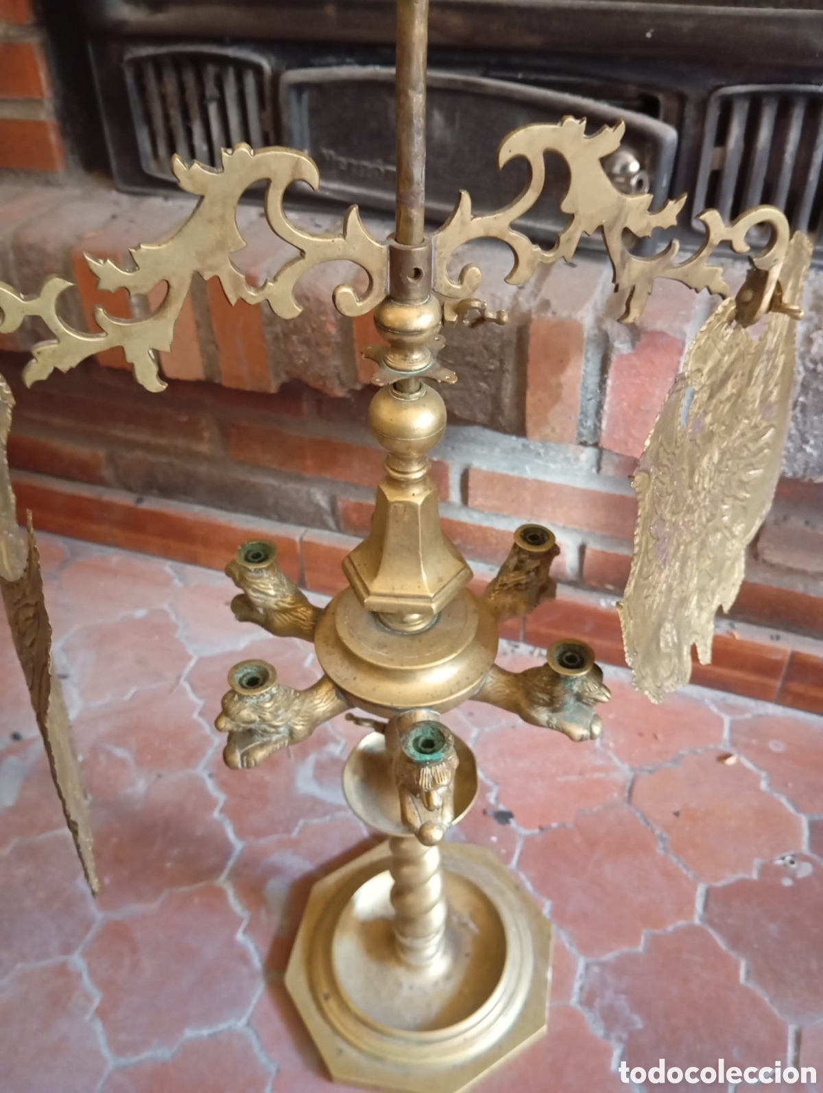 Antig&uuml;edades: Candil antiguo de seis brazos de bronce - Foto 2