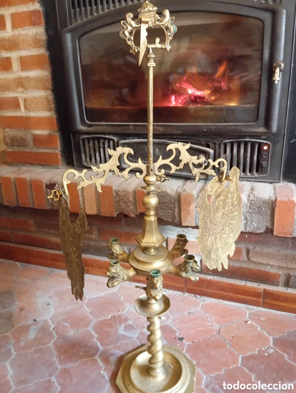 Antig&uuml;edades: Candil antiguo de seis brazos de bronce - Foto 1