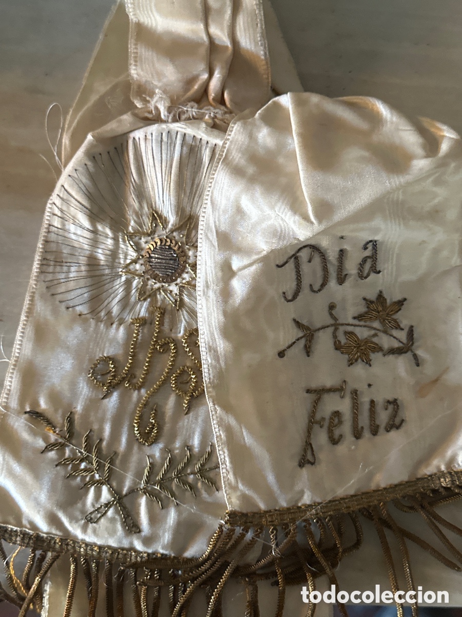 Antig&uuml;edades: Estola de seda de comuni&oacute;n bordada con hilo de oro - Foto 2