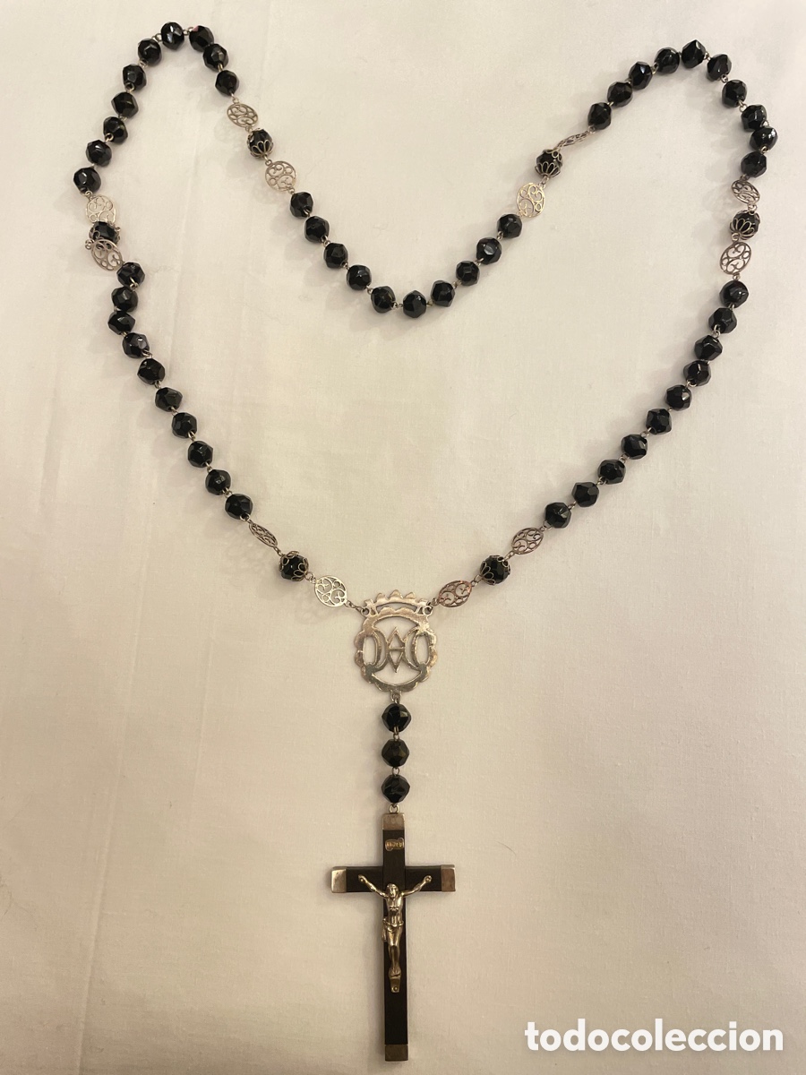 Antig&uuml;edades: Rosario de azabache y plata. S.XIX. - Foto 1