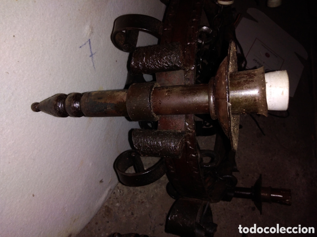 Antig&uuml;edades: LAMPARA DE FORJA CON 6 PUNTOS DE LUZ - Foto 5