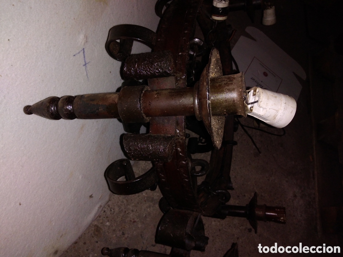 Antig&uuml;edades: LAMPARA DE FORJA CON 6 PUNTOS DE LUZ - Foto 15