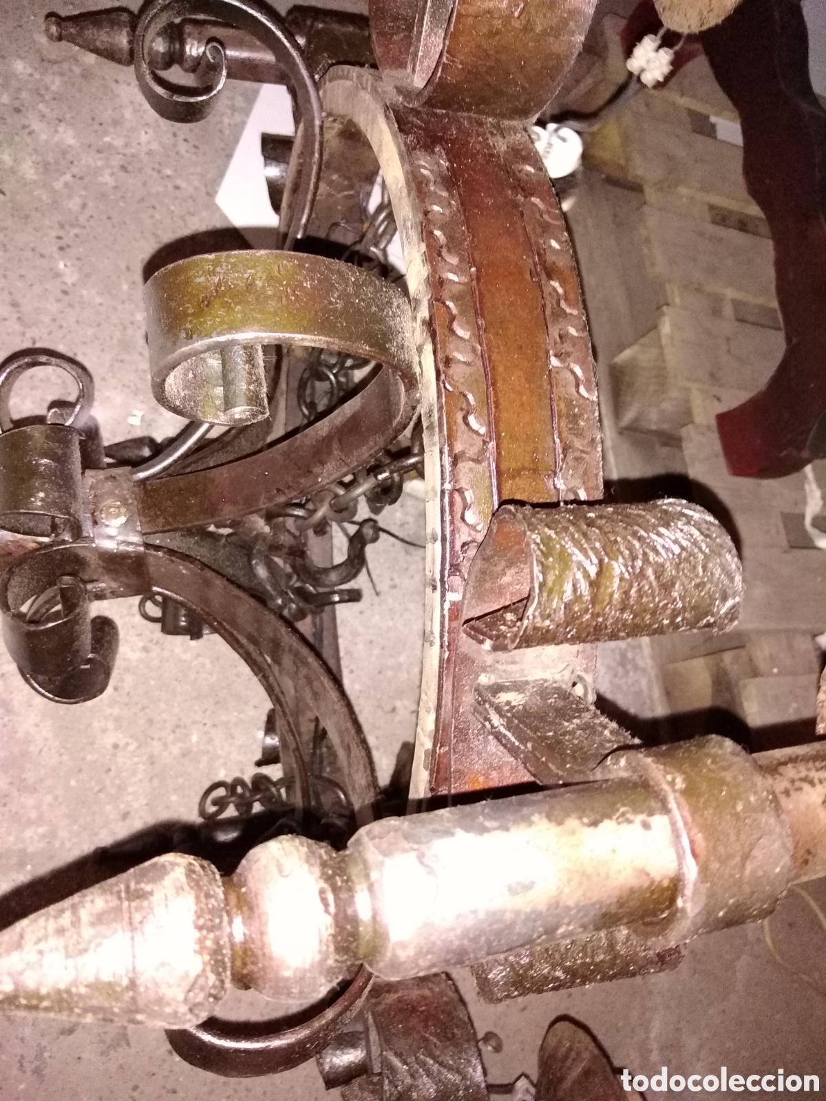 Antig&uuml;edades: LAMPARA DE FORJA CON 6 PUNTOS DE LUZ - Foto 10