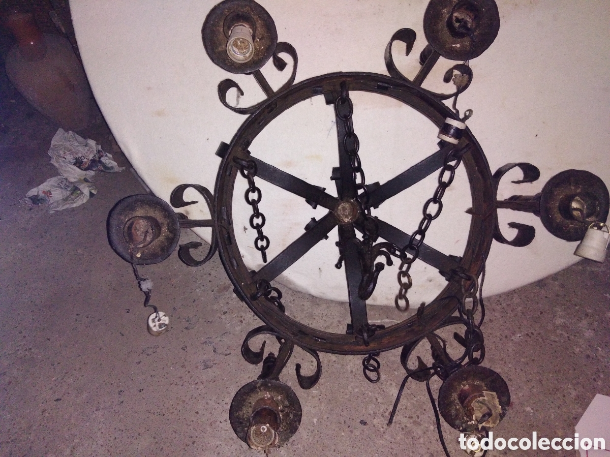 Antig&uuml;edades: LAMPARA DE FORJA CON 6 PUNTOS DE LUZ - Foto 9