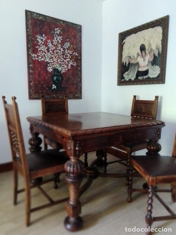Antig&uuml;edades: mesa y 3 sillas de comedor - Foto 1