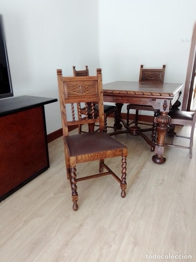 Antig&uuml;edades: mesa y 3 sillas de comedor - Foto 6