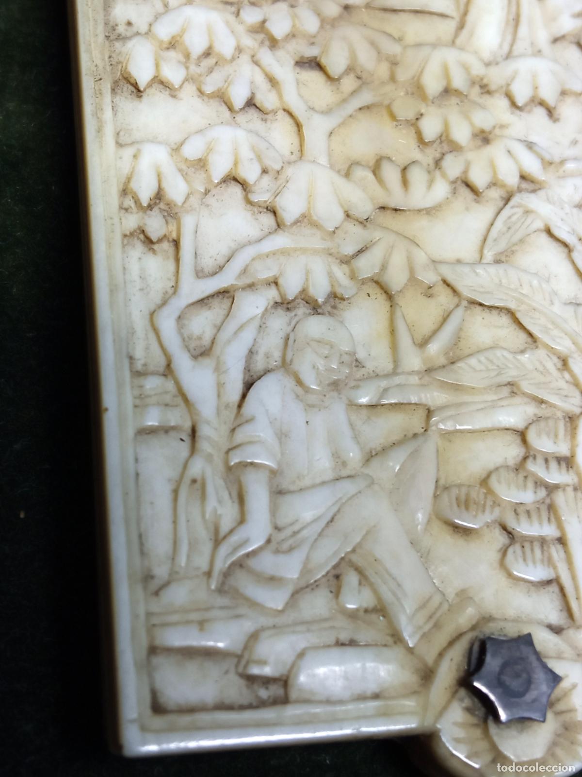 Antig&uuml;edades: Antiguo carnet de baile marfil tallado Cant&oacute;n chino siglo XIX