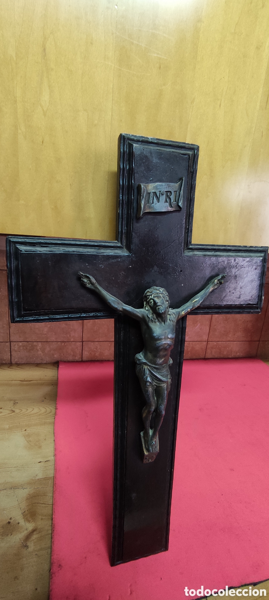 Antig&uuml;edades: Antiguo crucifijo madera y bronce - Foto 6