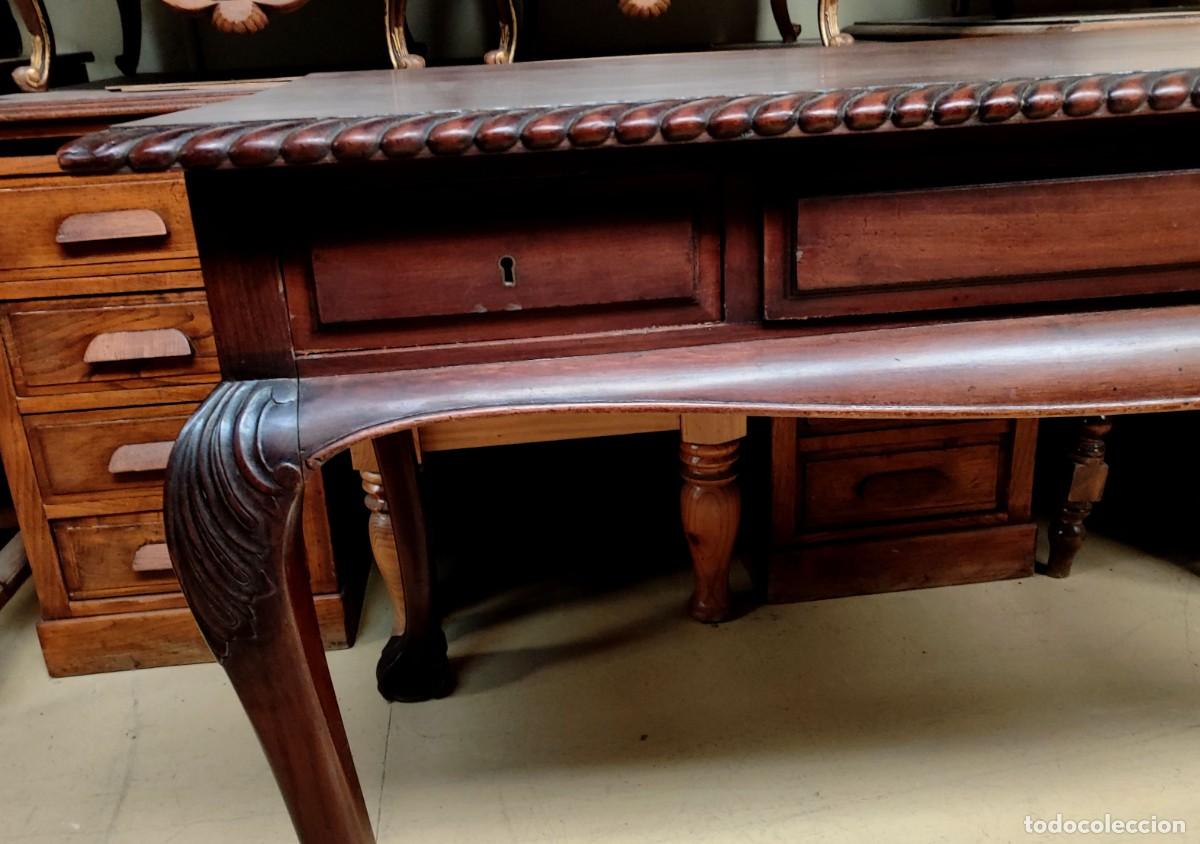 Antig&uuml;edades: Mesa escritorio estilo chipendale en madera de nogal - Foto 3