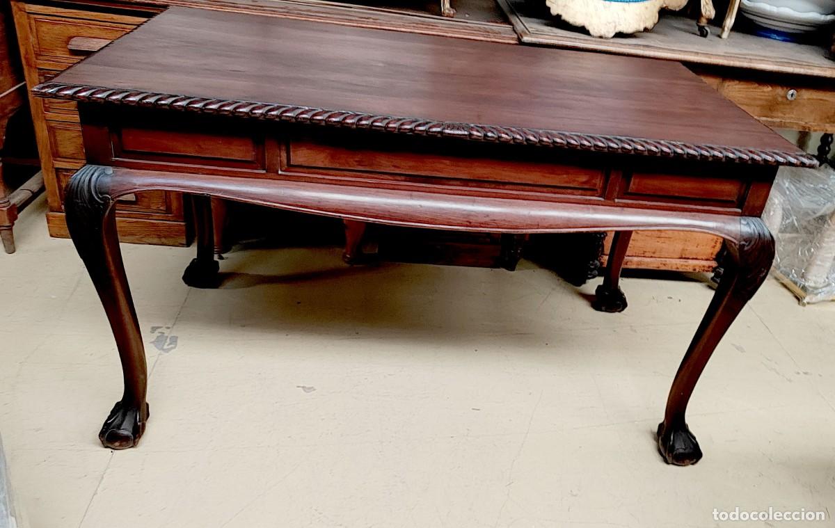 Antig&uuml;edades: Mesa escritorio estilo chipendale en madera de nogal - Foto 12