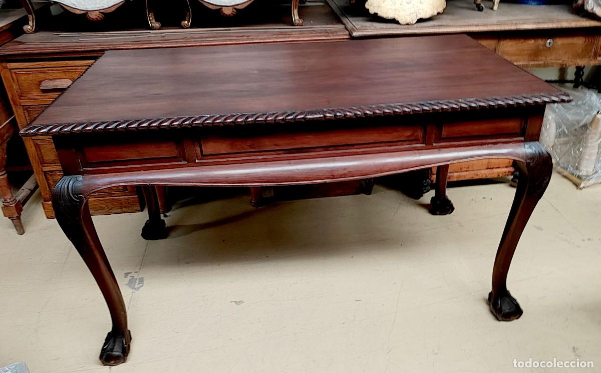 Antig&uuml;edades: Mesa escritorio estilo chipendale en madera de nogal - Foto 13