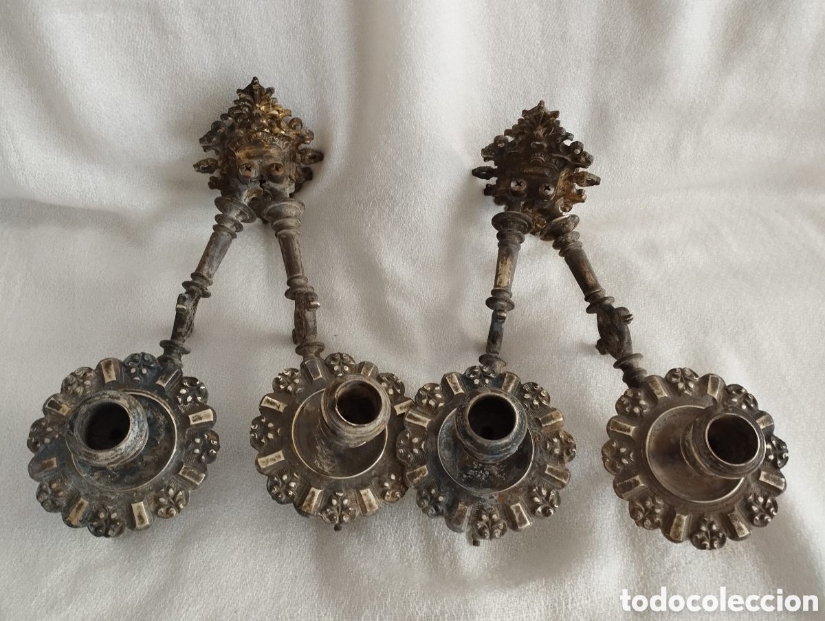 Antig&uuml;edades: Antiguos Candelabros Bronce. - Foto 2