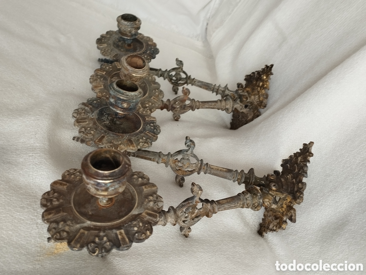 Antig&uuml;edades: Antiguos Candelabros Bronce. - Foto 4