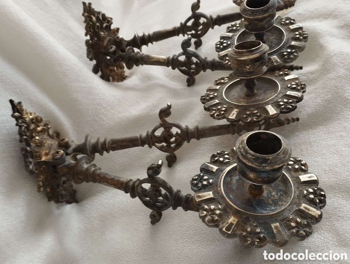 Antig&uuml;edades: Antiguos Candelabros Bronce. - Foto 5