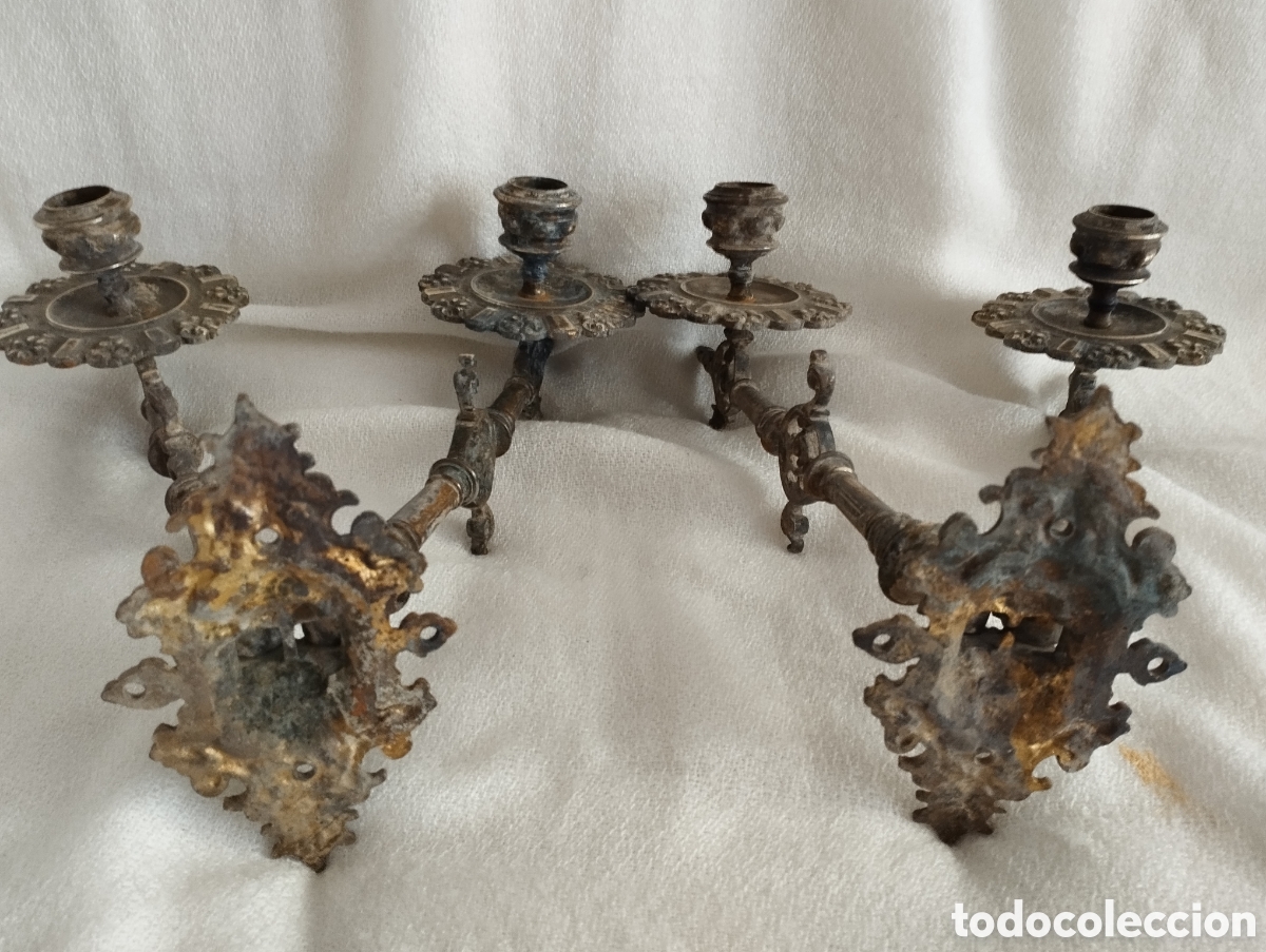 Antig&uuml;edades: Antiguos Candelabros Bronce. - Foto 8