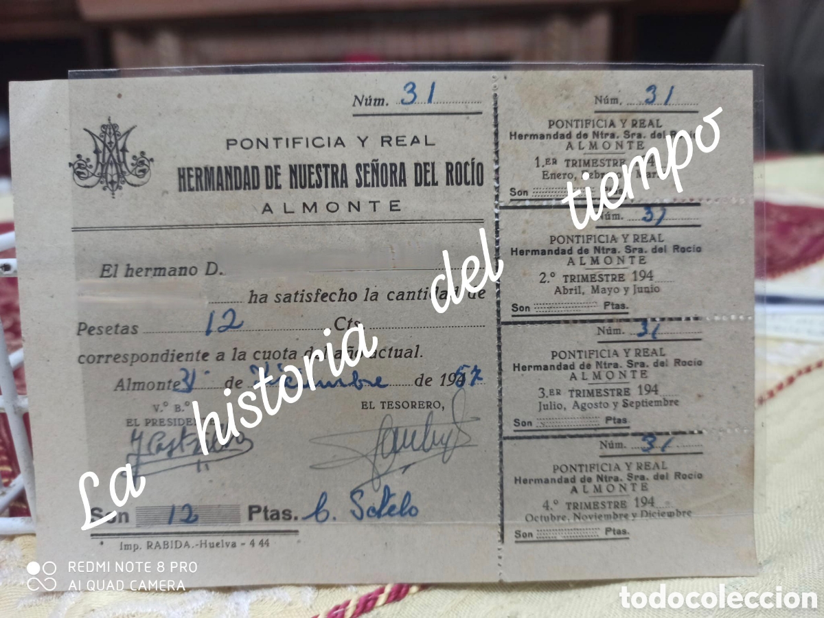 Antig&uuml;edades: Recibo de hermano matriz. - Foto 1