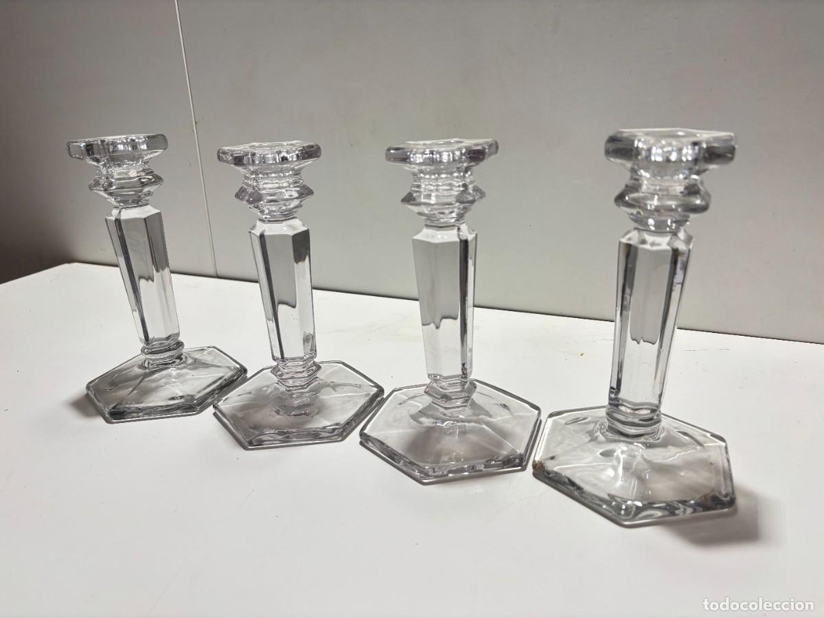 Antiguidades: 4CANDELABROS VINTAGE CRISTAL GRUESO