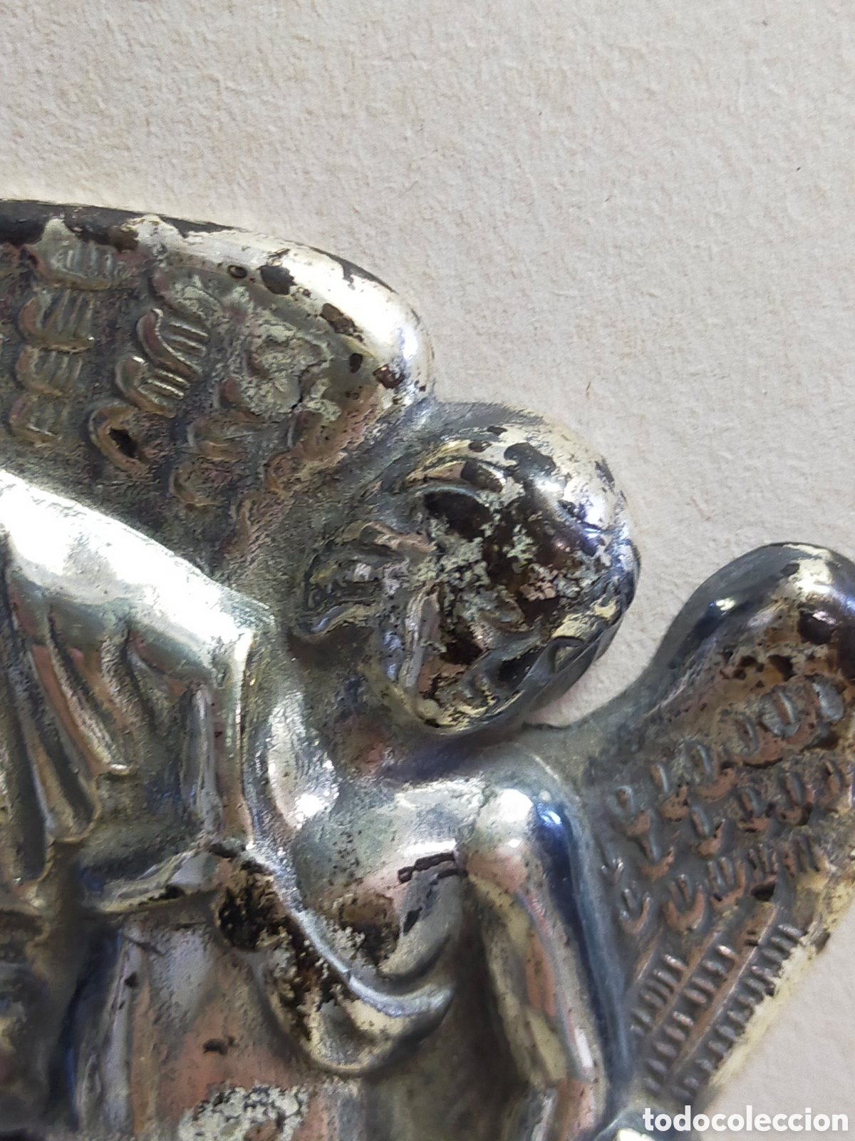 Antig&uuml;edades: PILA BENDITERA DE METAL, REPRESENTADO ANGEL DE LA GUARDA. - Foto 5