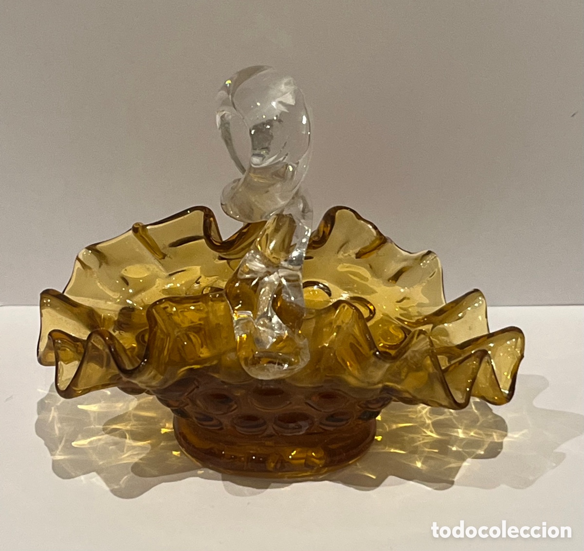 Antig&uuml;edades: CESTA DE CRISTAL, COLOR AMBAR - Foto 2