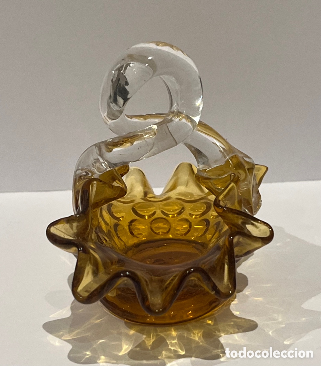 Antig&uuml;edades: CESTA DE CRISTAL, COLOR AMBAR - Foto 1