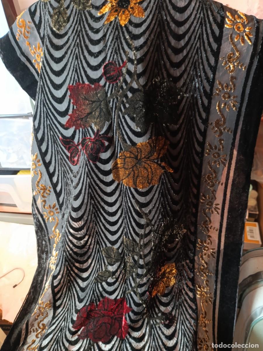 Antig&uuml;edades: Antiguo chal fular echarpe de seda 65% y rayon 35% - Foto 5