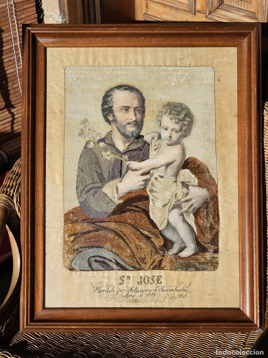 Antig&uuml;edades: CUADRO BORDADO SOBRE SEDA, SIGLO XIX - Foto 1