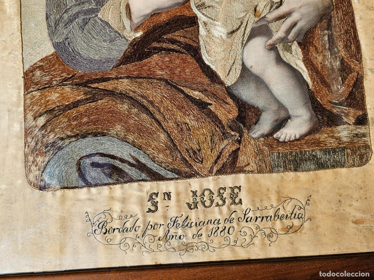 Antig&uuml;edades: CUADRO BORDADO SOBRE SEDA, SIGLO XIX - Foto 7