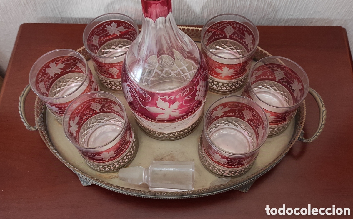 Antig&uuml;edades: Lote de bandeja y servicio de cristal - Foto 3