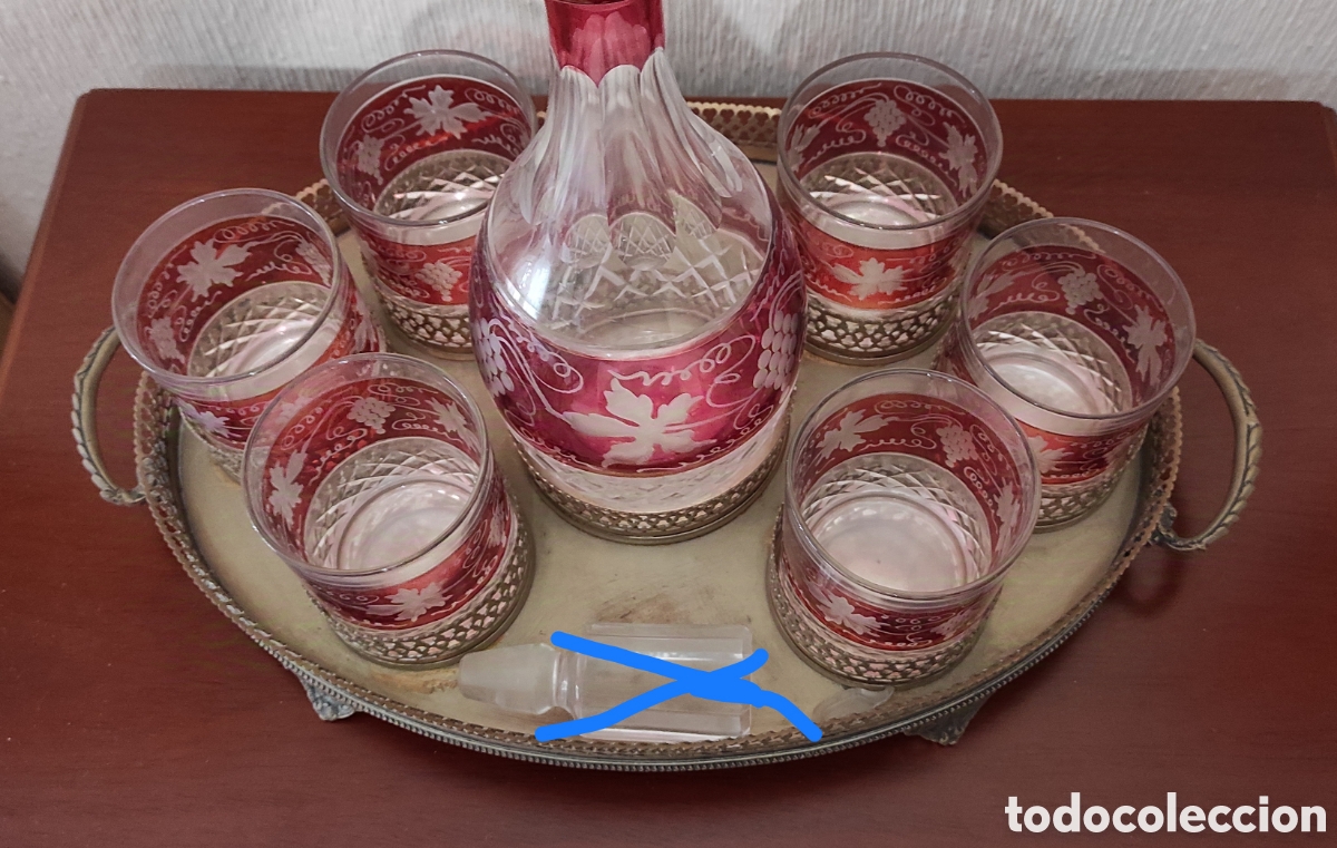 Antig&uuml;edades: Lote de bandeja y servicio de cristal - Foto 4