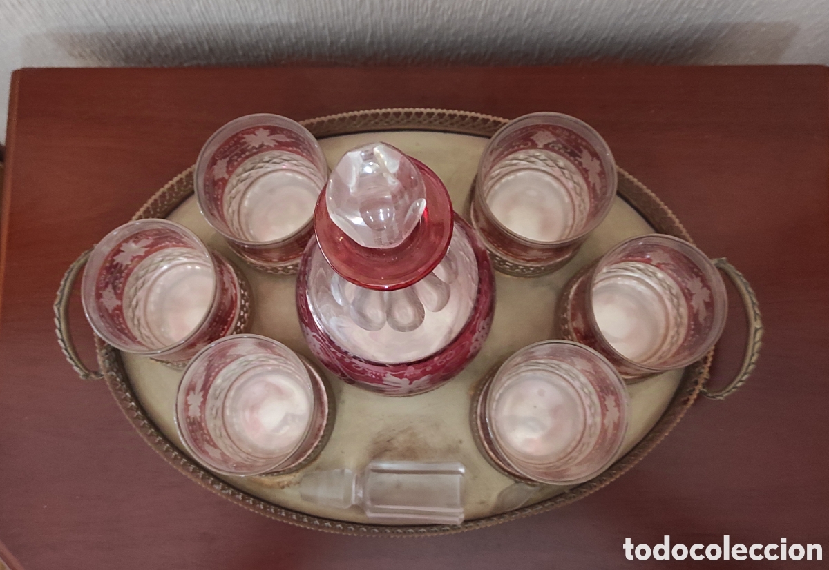 Antig&uuml;edades: Lote de bandeja y servicio de cristal - Foto 5