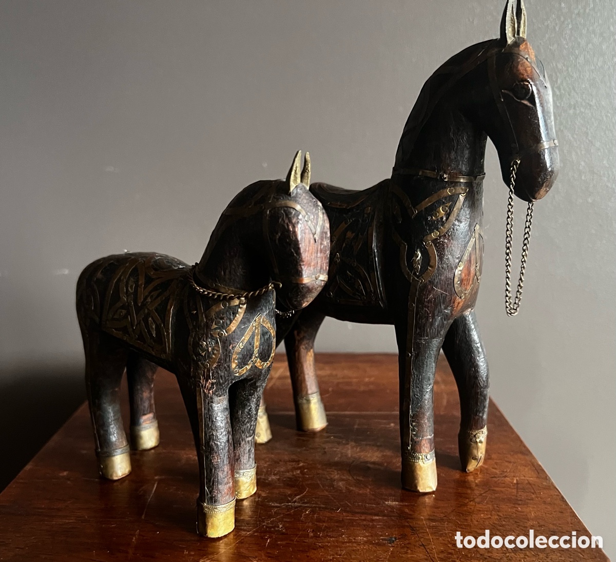 Antig&uuml;edades: Antiguo par de caballos de Rajasthan - Foto 4