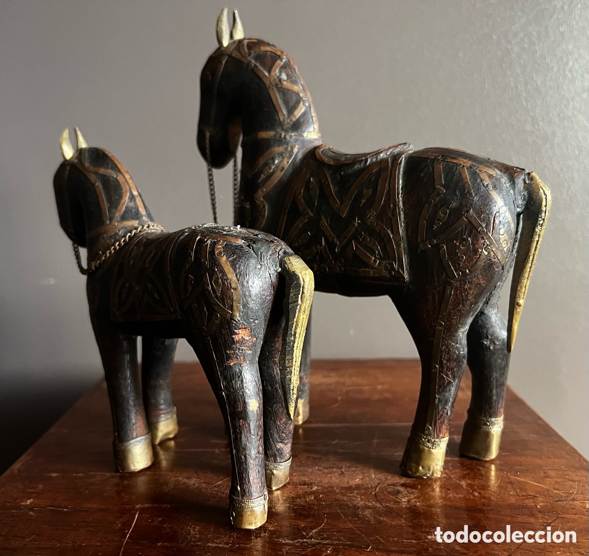 Antig&uuml;edades: Antiguo par de caballos de Rajasthan - Foto 9