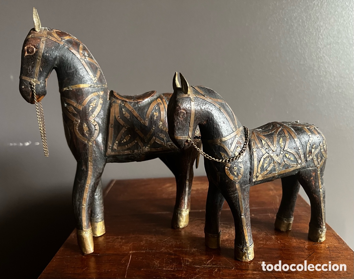 Antig&uuml;edades: Antiguo par de caballos de Rajasthan - Foto 12