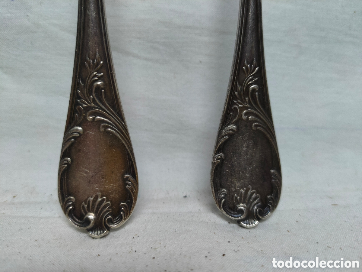 Antig&uuml;edades: DOS CUCHARAS BA&Ntilde;ADO EN PLATA .PUNZONADA . - Foto 3